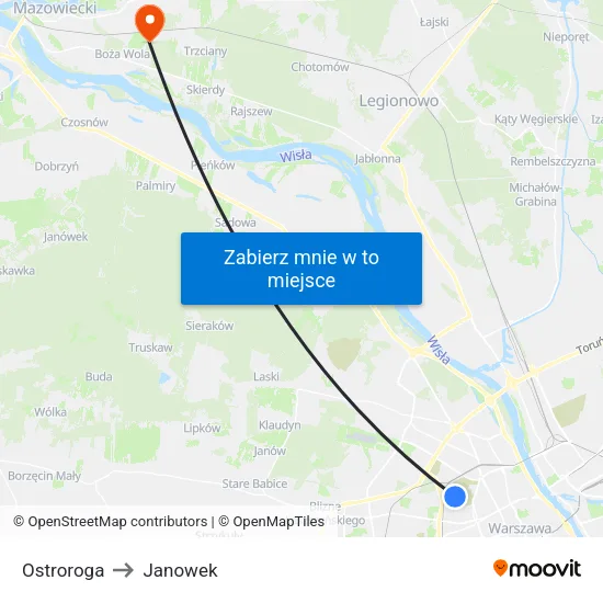 Ostroroga to Janowek map
