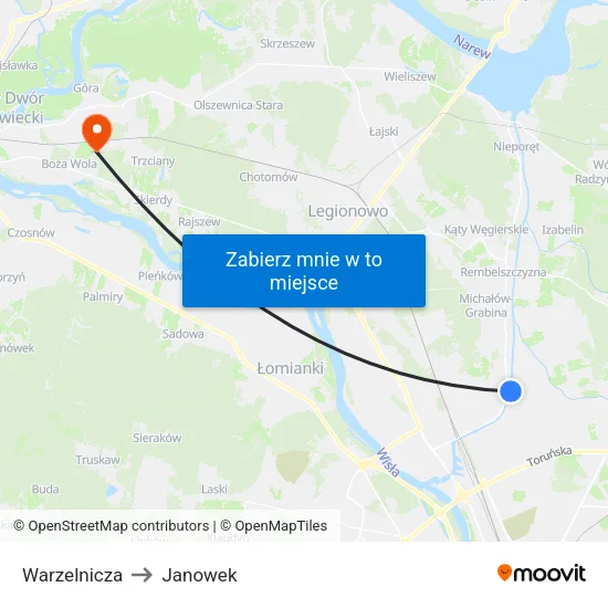Warzelnicza to Janowek map
