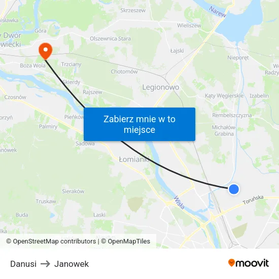 Danusi to Janowek map