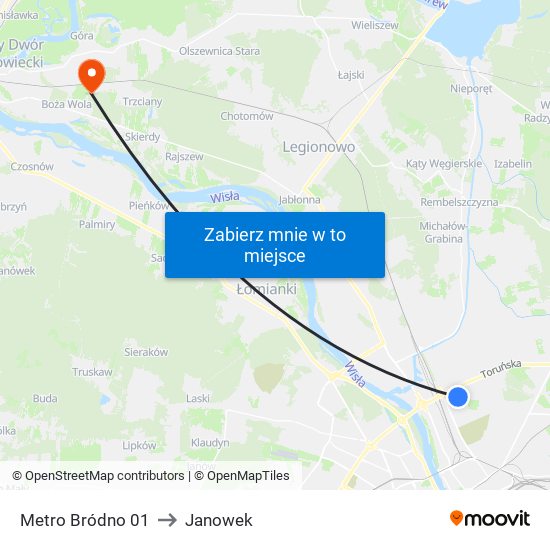 Metro Bródno to Janowek map