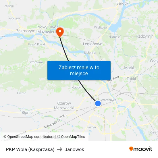 PKP Wola (Kasprzaka) to Janowek map