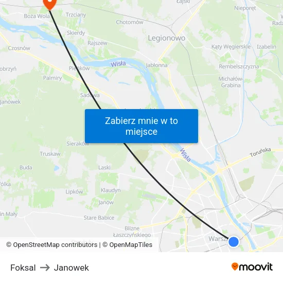 Foksal to Janowek map