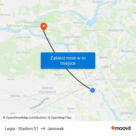 Legia - Stadion 01 to Janowek map