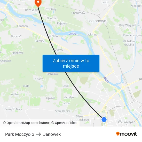 Park Moczydło to Janowek map