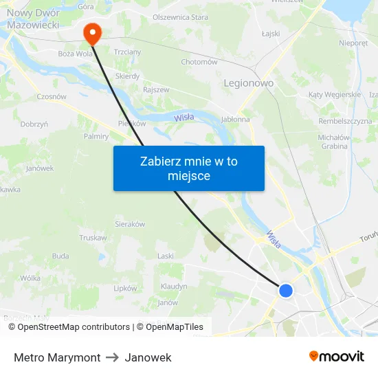 Metro Marymont to Janowek map