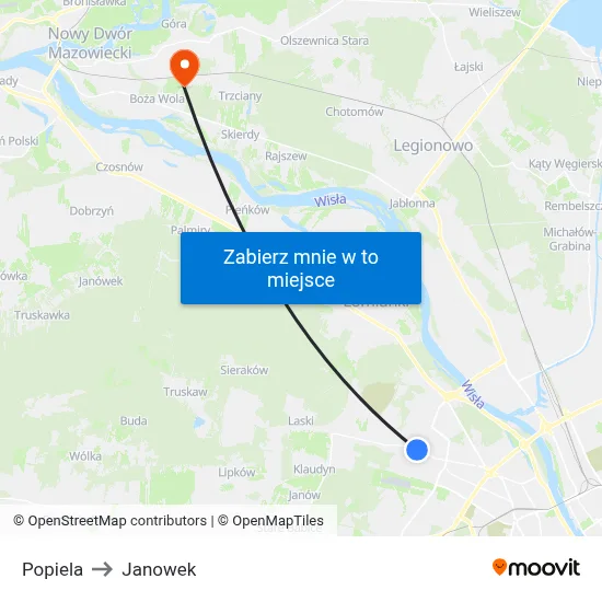 Popiela to Janowek map