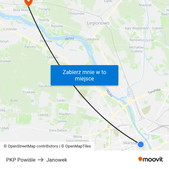 PKP Powiśle to Janowek map