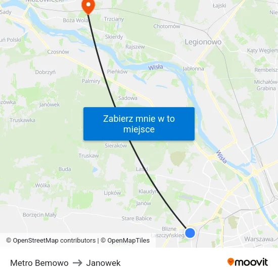 Metro Bemowo to Janowek map