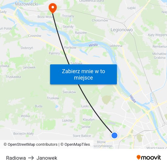 Radiowa to Janowek map