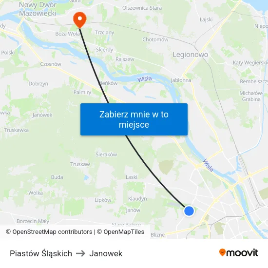 Piastów Śląskich to Janowek map