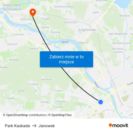 Park Kaskada to Janowek map