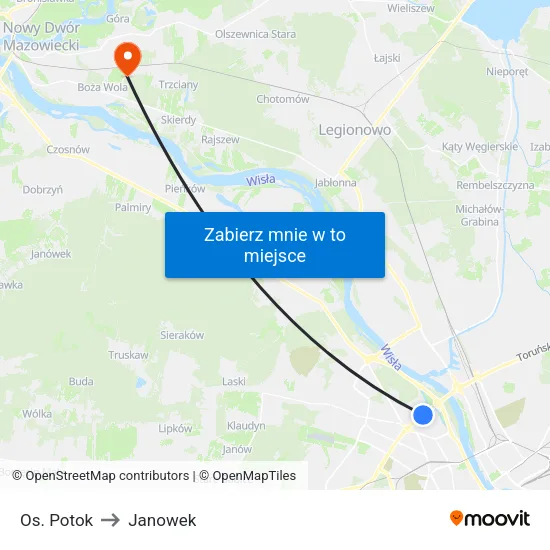 Os. Potok to Janowek map