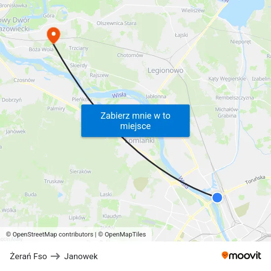Żerań Fso to Janowek map