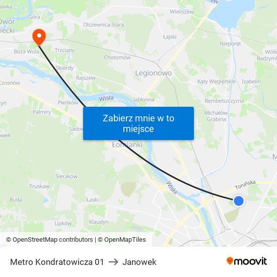 Metro Kondratowicza to Janowek map