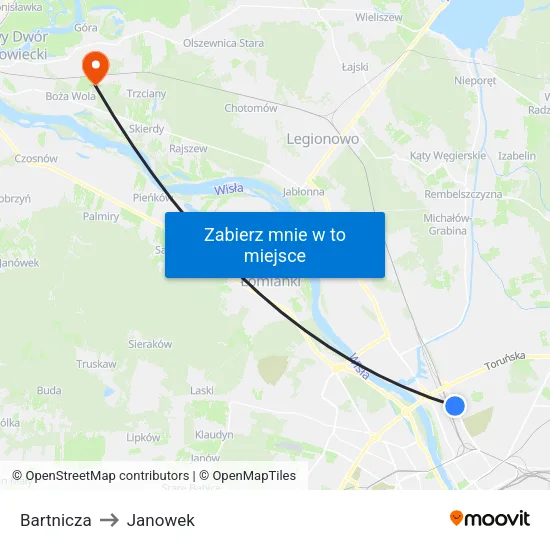 Bartnicza to Janowek map