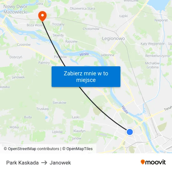 Park Kaskada to Janowek map
