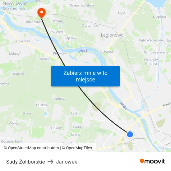 Sady Żoliborskie to Janowek map