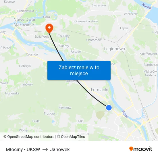 Młociny - UKSW to Janowek map