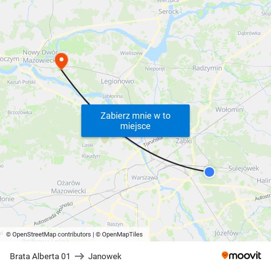 Brata Alberta to Janowek map