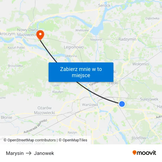 Marysin to Janowek map