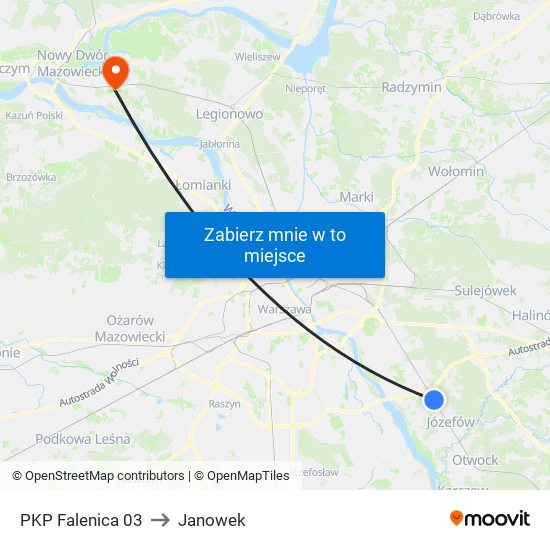 PKP Falenica 03 to Janowek map