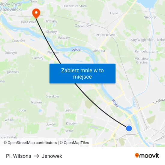 Pl. Wilsona to Janowek map