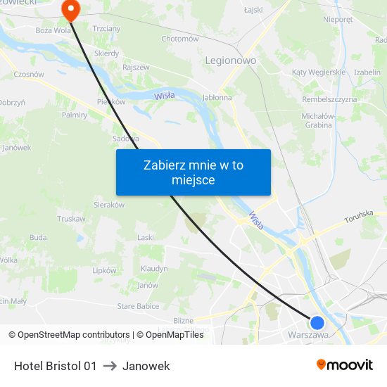 Hotel Bristol to Janowek map