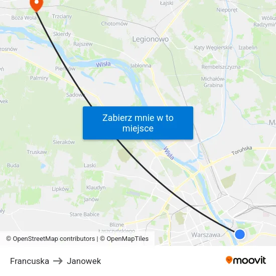 Francuska to Janowek map