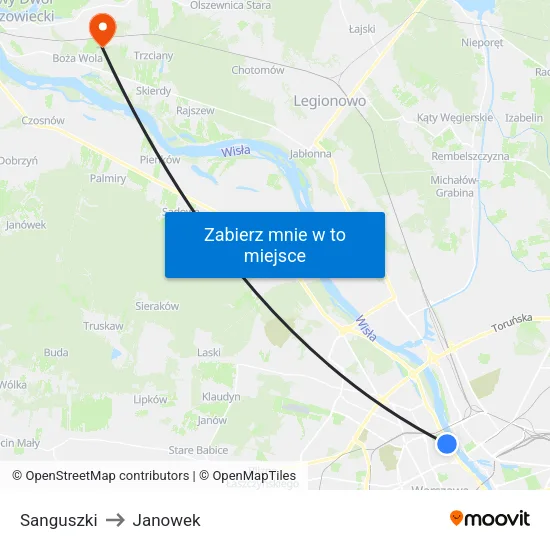 Sanguszki to Janowek map
