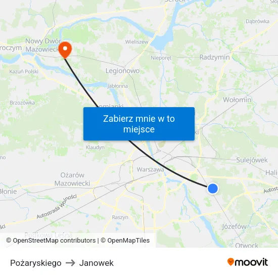 Pożaryskiego to Janowek map