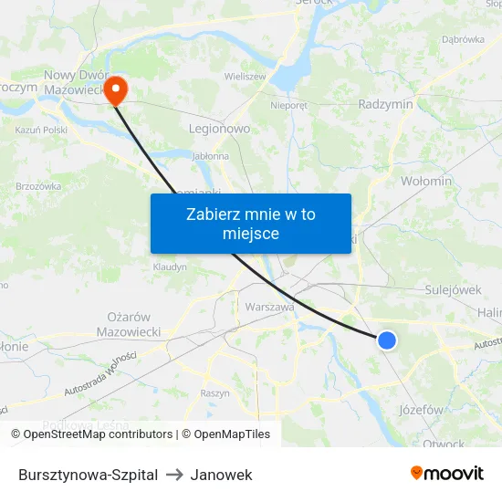 Bursztynowa - Szpital to Janowek map