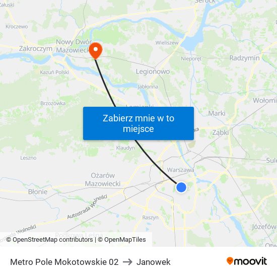 Metro Pole Mokotowskie to Janowek map