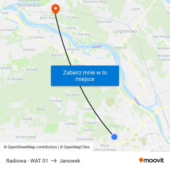 Radiowa-Wat to Janowek map