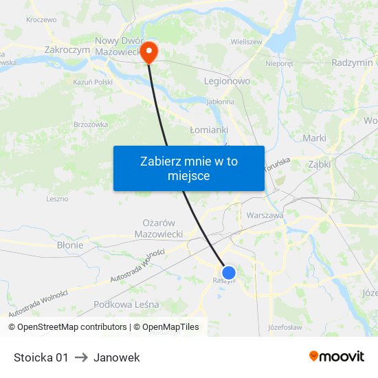 Stoicka to Janowek map