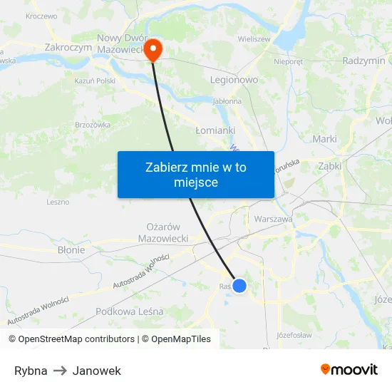 Rybna to Janowek map