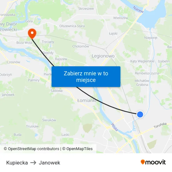 Kupiecka to Janowek map
