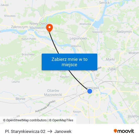 Pl. Starynkiewicza to Janowek map