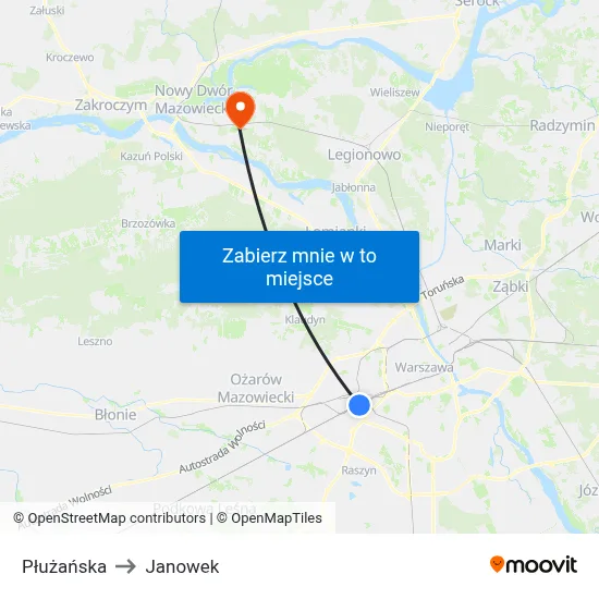 Płużańska to Janowek map