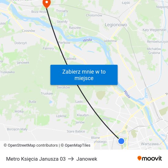 Metro Księcia Janusza to Janowek map