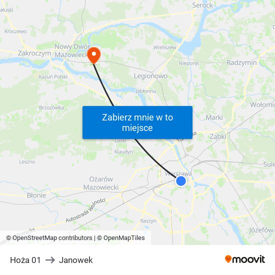 Hoża to Janowek map