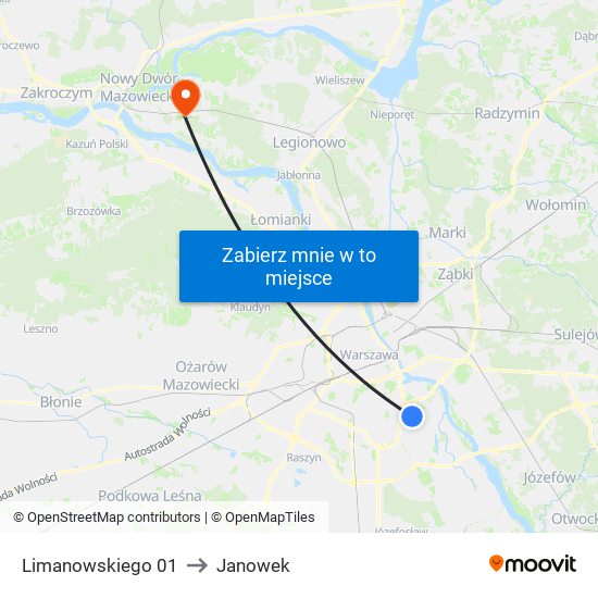 Limanowskiego 01 to Janowek map