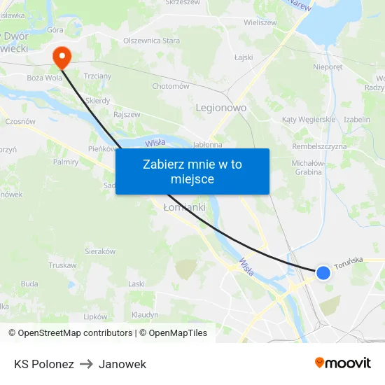 KS Polonez to Janowek map