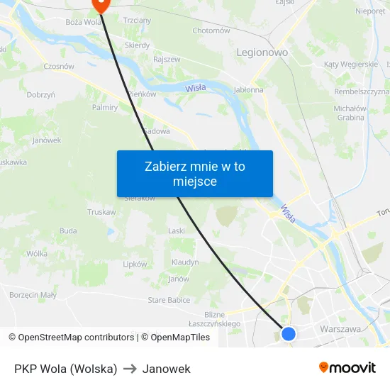 PKP Wola (Wolska) to Janowek map
