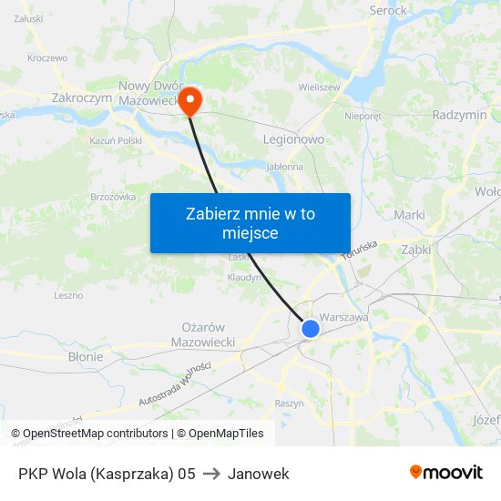 PKP Wola (Kasprzaka) to Janowek map