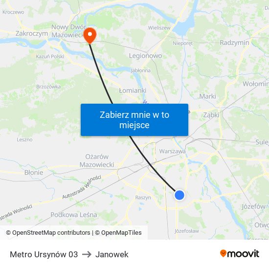 Metro Ursynów to Janowek map