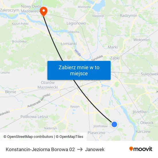 Konstancin-Jeziorna Borowa 02 to Janowek map