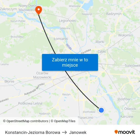 Konstancin-Jeziorna Borowa to Janowek map