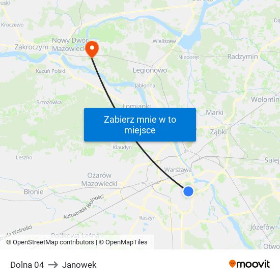 Dolna to Janowek map