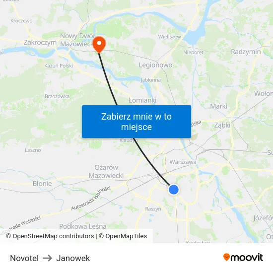 Novotel to Janowek map