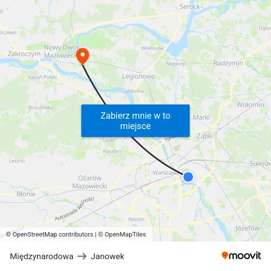 Międzynarodowa to Janowek map
